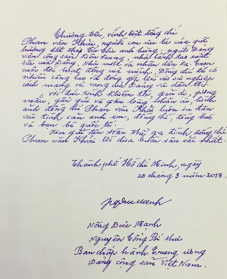 Những lời xúc động trên sổ tang nguyên Thủ tướng Phan Văn Khải